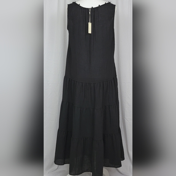 Max Studio Maxi Tiered Black Dress Womens Size Small Sleeveless Pockets New - Picture 3 of 14